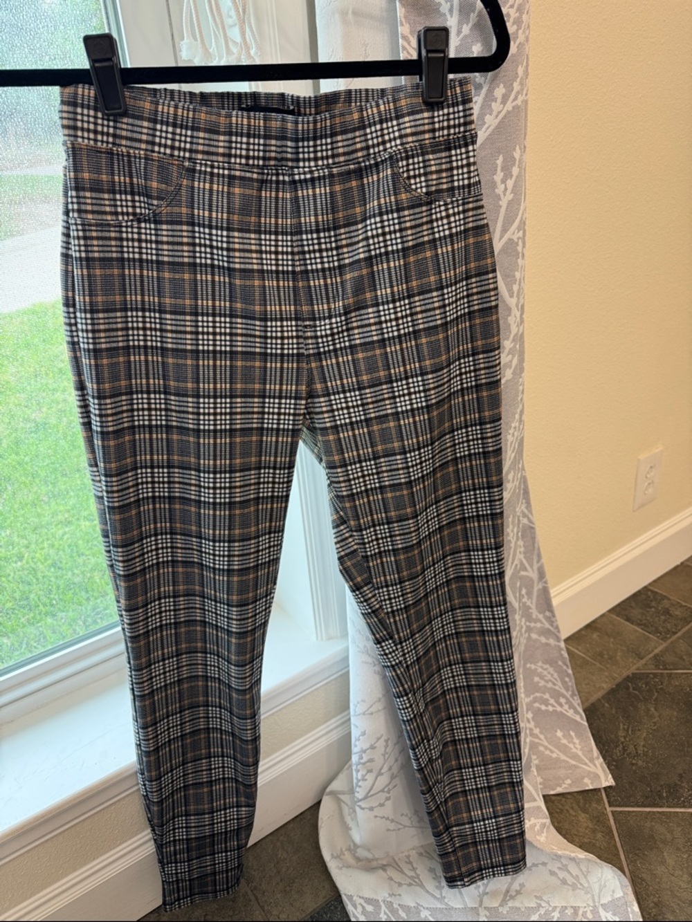 Anthropologie Plaid Leggings in Black, White, and Brown